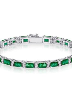 Peridot & White CZ Sterling Silver Tennis Bracelet - Alternating Baguette & Round