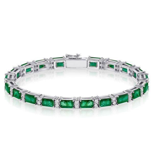 Peridot & White CZ Sterling Silver Tennis Bracelet - Alternating Baguette & Round
