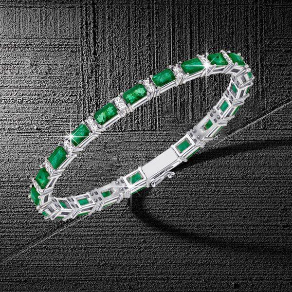Peridot & White CZ Sterling Silver Tennis Bracelet - Alternating Baguette & Round