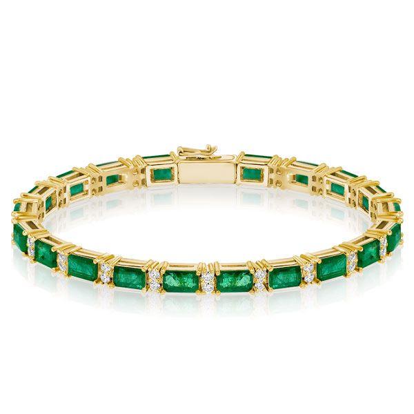 Peridot & White CZ Sterling Silver Tennis Bracelet - Alternating Baguette & Round