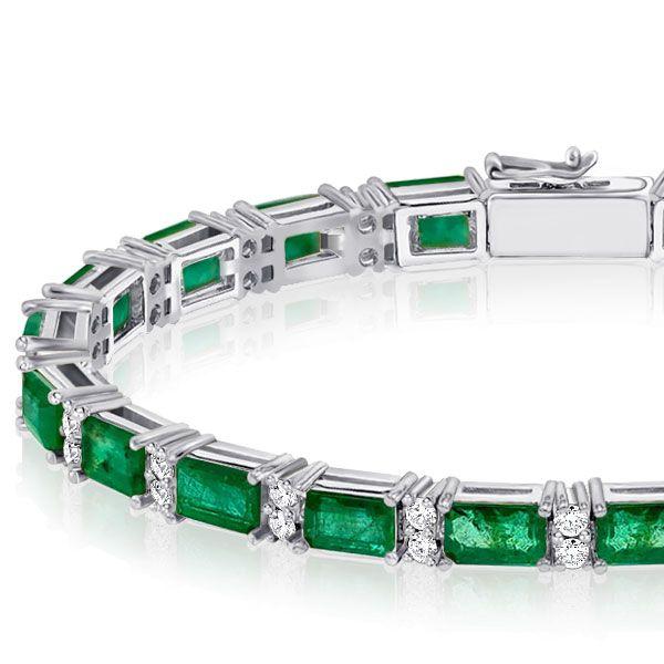 Peridot & White CZ Sterling Silver Tennis Bracelet - Alternating Baguette & Round
