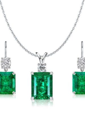 Emerald Green Jewelry Set: Sterling Silver Necklace & Drop Earrings