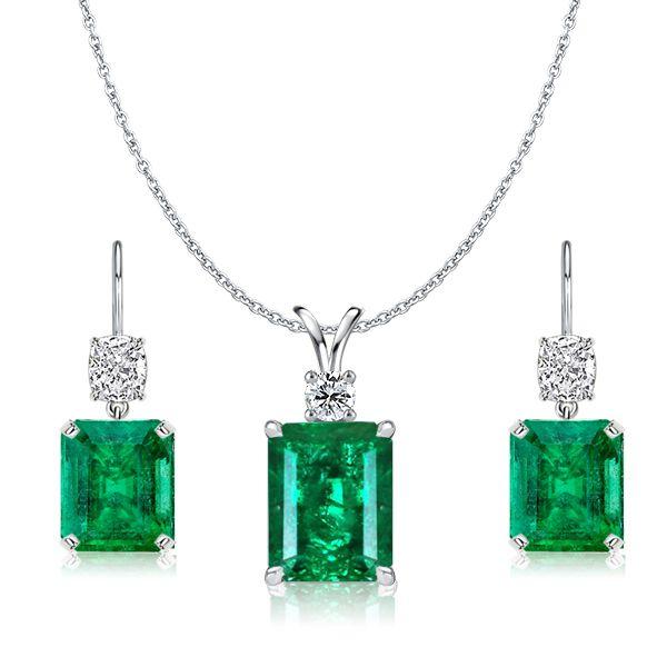 Emerald Green Jewelry Set: Sterling Silver Necklace & Drop Earrings