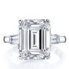 Emerald & White Sapphire Three Stone Engagement Ring - 925 Sterling Silver