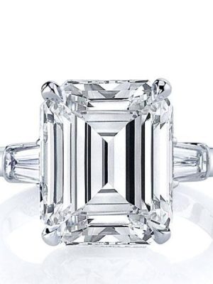 Emerald & White Sapphire Three Stone Engagement Ring - 925 Sterling Silver