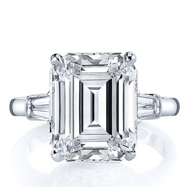Emerald & White Sapphire Three Stone Engagement Ring - 925 Sterling Silver
