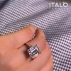 Emerald & White Sapphire Three Stone Engagement Ring - 925 Sterling Silver