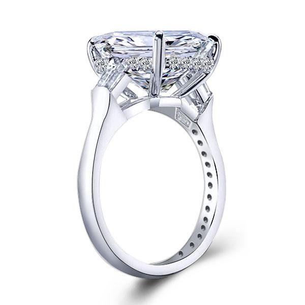 Emerald & White Sapphire Three Stone Engagement Ring - 925 Sterling Silver