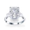 Emerald & White Sapphire Three Stone Engagement Ring - 925 Sterling Silver