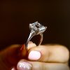 Emerald & White Sapphire Three Stone Engagement Ring - 925 Sterling Silver