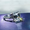 Emerald & White Sapphire Three Stone Engagement Ring - 925 Sterling Silver