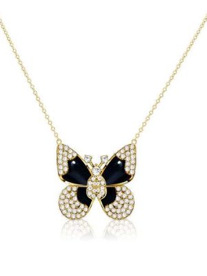 18K Gold Plated Sterling Silver Dancing Butterfly Pendant Necklace for Women