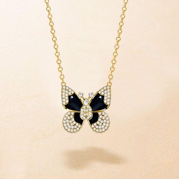 18K Gold Plated Sterling Silver Dancing Butterfly Pendant Necklace for Women