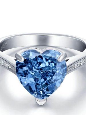 Blue Topaz Heart Engagement Ring - 925 Sterling Silver