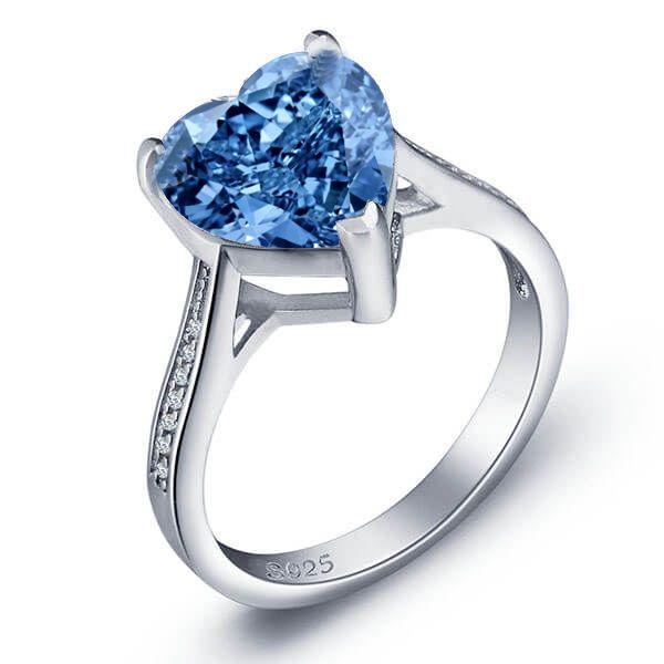 Blue Topaz Heart Engagement Ring - 925 Sterling Silver