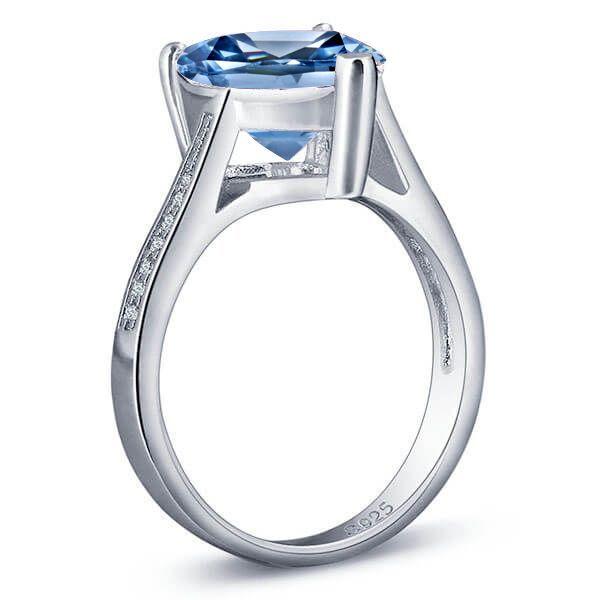 Blue Topaz Heart Engagement Ring - 925 Sterling Silver