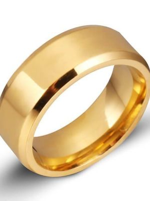 Yellow Gold Plated Titanium Steel Wedding Band for Men - Classic 8MM Glaze Ring