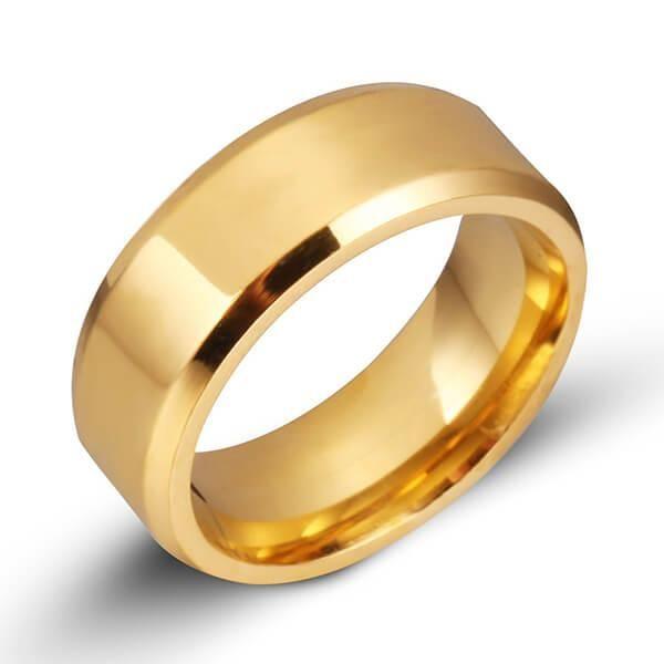 Yellow Gold Plated Titanium Steel Wedding Band for Men - Classic 8MM Glaze Ring