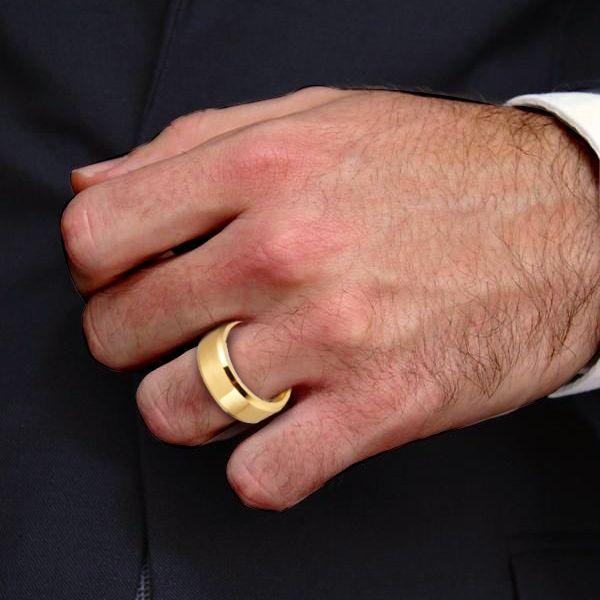 Yellow Gold Plated Titanium Steel Wedding Band for Men - Classic 8MM Glaze Ring