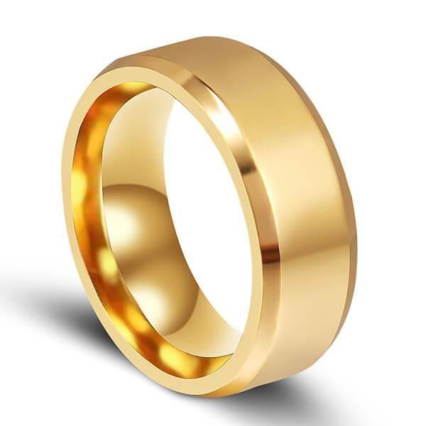 Yellow Gold Plated Titanium Steel Wedding Band for Men - Classic 8MM Glaze Ring