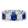 Blue & White Cushion Cut CZ Eternity Wedding Band - Sterling Silver