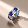 Blue & White Cushion Cut CZ Eternity Wedding Band - Sterling Silver