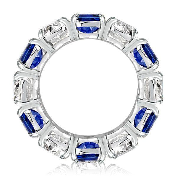 Blue & White Cushion Cut CZ Eternity Wedding Band - Sterling Silver