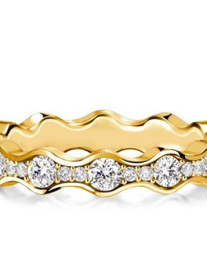 Round Cut CZ Wave Eternity Band in Sterling Silver - Wedding or Fashion Ring