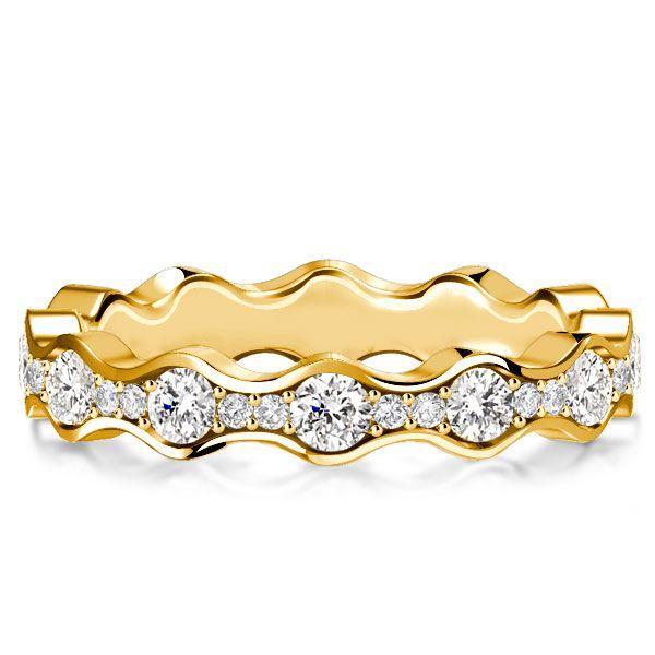 Round Cut CZ Wave Eternity Band in Sterling Silver - Wedding or Fashion Ring