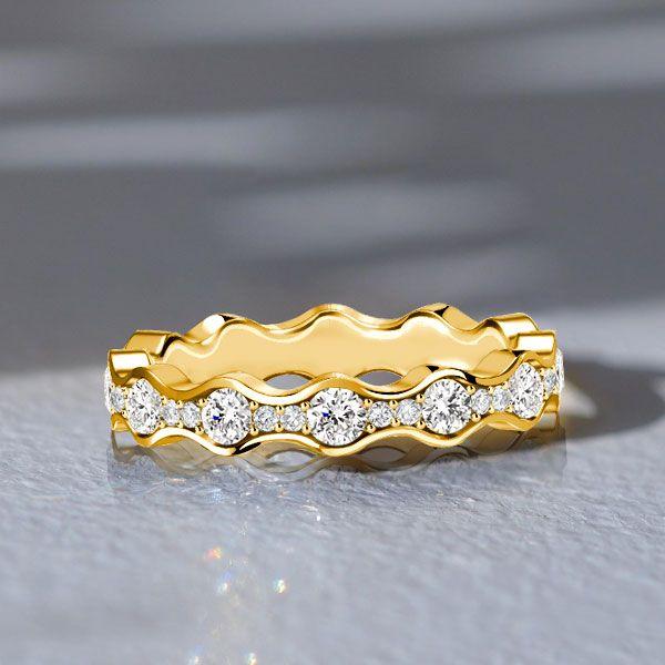 Round Cut CZ Wave Eternity Band in Sterling Silver - Wedding or Fashion Ring