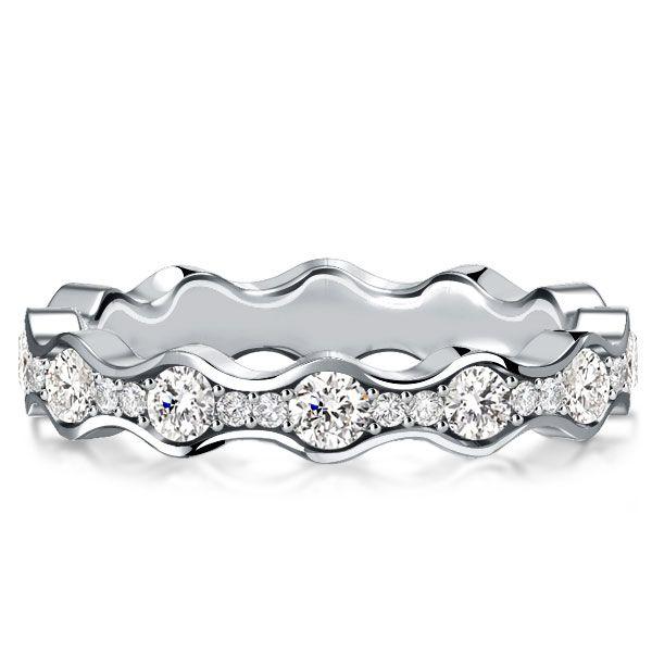 Round Cut CZ Wave Eternity Band in Sterling Silver - Wedding or Fashion Ring