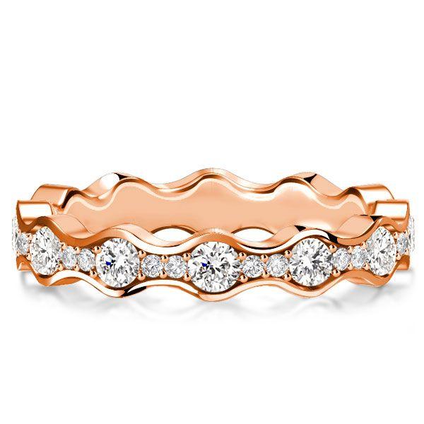 Round Cut CZ Wave Eternity Band in Sterling Silver - Wedding or Fashion Ring