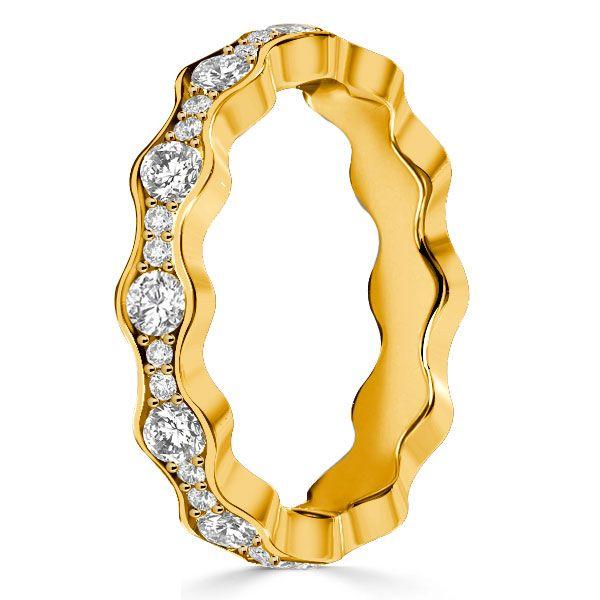Round Cut CZ Wave Eternity Band in Sterling Silver - Wedding or Fashion Ring