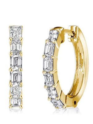 Golden Emerald Cut White Sapphire Hoop Earrings - 18K Gold Plated Sterling Silver