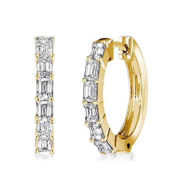 Golden Emerald Cut White Sapphire Hoop Earrings - 18K Gold Plated Sterling Silver