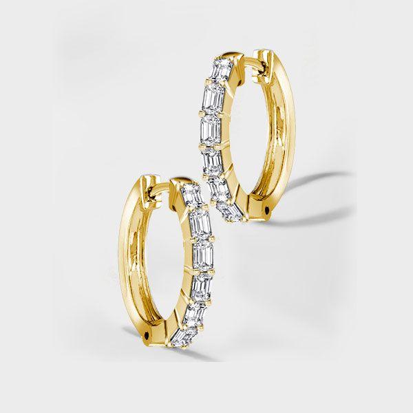 Golden Emerald Cut White Sapphire Hoop Earrings - 18K Gold Plated Sterling Silver