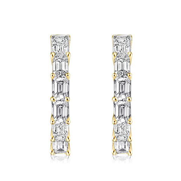 Golden Emerald Cut White Sapphire Hoop Earrings - 18K Gold Plated Sterling Silver