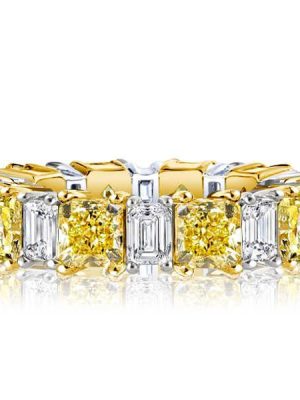 Two-Tone Radiant Cut Yellow & White Sapphire Sterling Silver Wedding Band