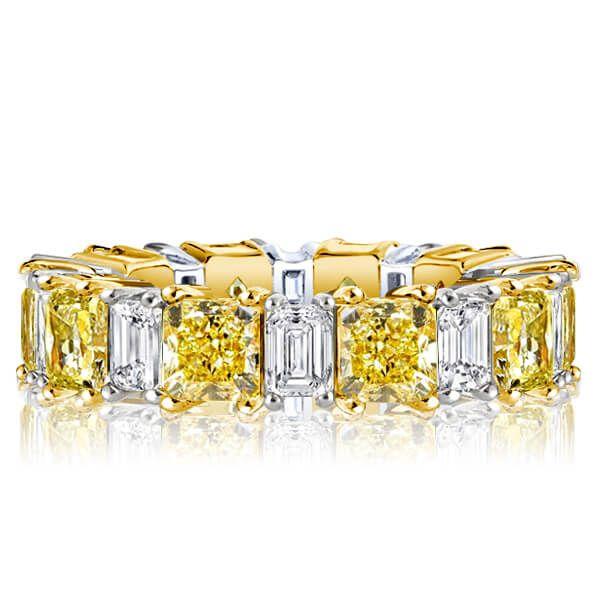 Two-Tone Radiant Cut Yellow & White Sapphire Sterling Silver Wedding Band