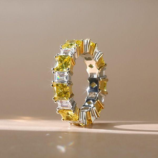 Two-Tone Radiant Cut Yellow & White Sapphire Sterling Silver Wedding Band