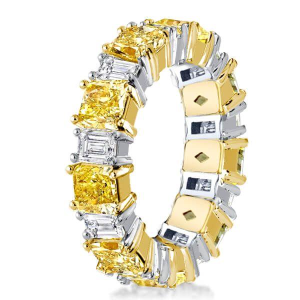 Two-Tone Radiant Cut Yellow & White Sapphire Sterling Silver Wedding Band