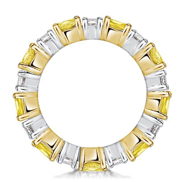Two-Tone Radiant Cut Yellow & White Sapphire Sterling Silver Wedding Band