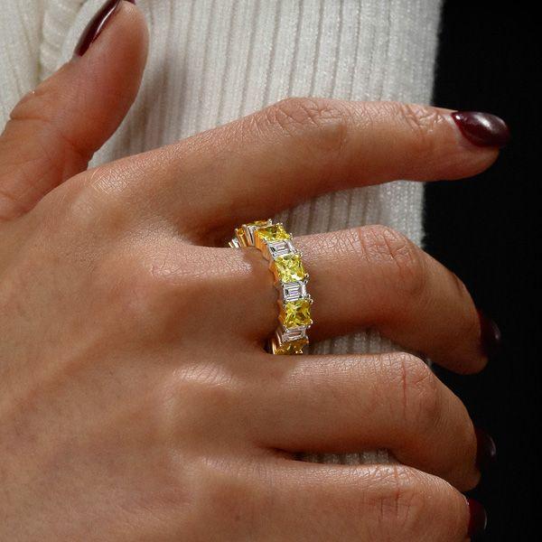 Two-Tone Radiant Cut Yellow & White Sapphire Sterling Silver Wedding Band