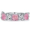 Cushion and Marquise Cut Pink Stone Half Eternity Band in Sterling Silver