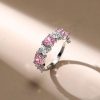 Cushion and Marquise Cut Pink Stone Half Eternity Band in Sterling Silver