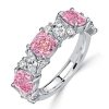 Cushion and Marquise Cut Pink Stone Half Eternity Band in Sterling Silver