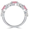 Cushion and Marquise Cut Pink Stone Half Eternity Band in Sterling Silver