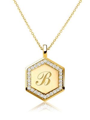 Personalized Hexagon Initial Necklace - 18K Gold Plated Sterling Silver Pendant
