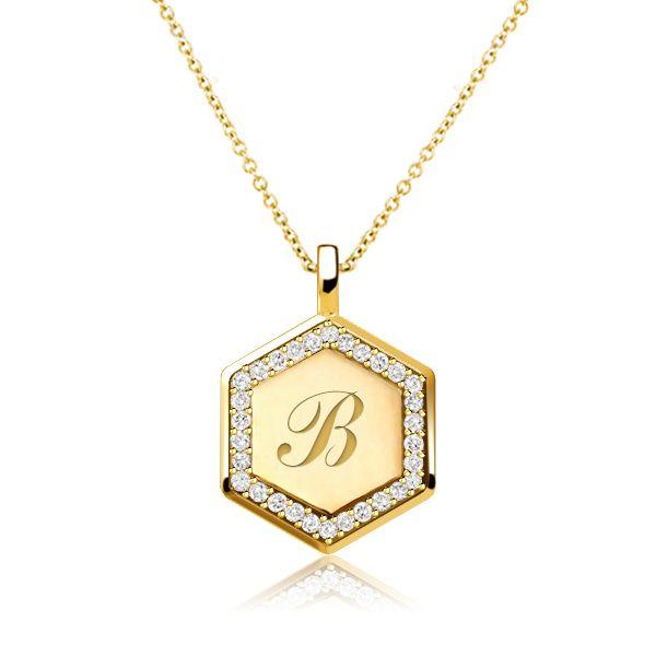 Personalized Hexagon Initial Necklace - 18K Gold Plated Sterling Silver Pendant
