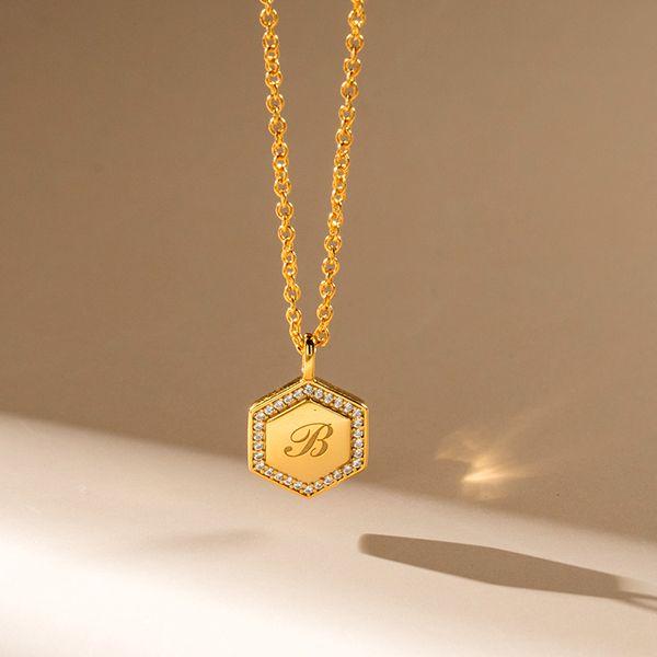 Personalized Hexagon Initial Necklace - 18K Gold Plated Sterling Silver Pendant